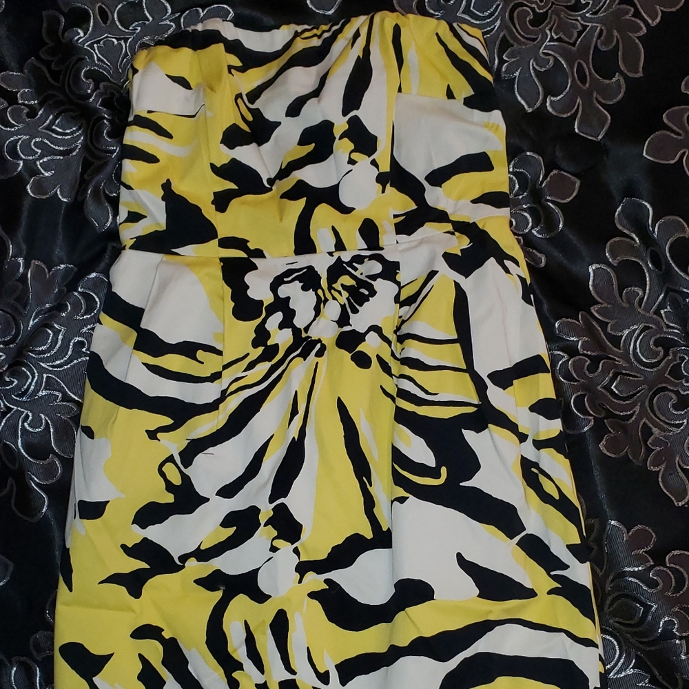 Yellow black cocktail dress short strapless